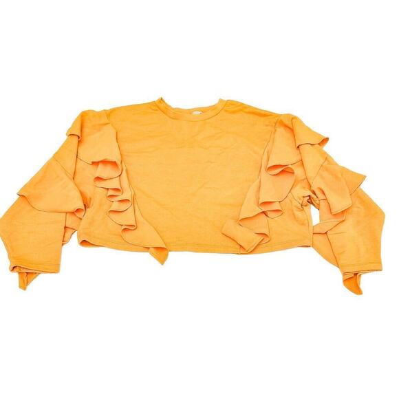 Zara Ruffled Crop Top Sweater Orange Size Small - Picture 1 of 6